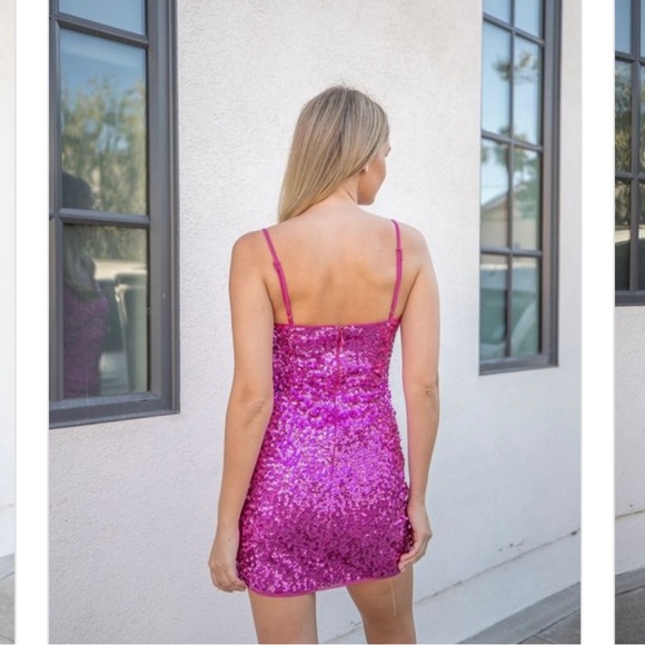 Blue sequins mini dress with straps - Picture 2 of 2